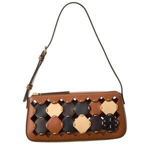 NEW Tory Burch Mcgraw Die Cut Wedge Leather Shoulder Bag In Neutral Multicolor